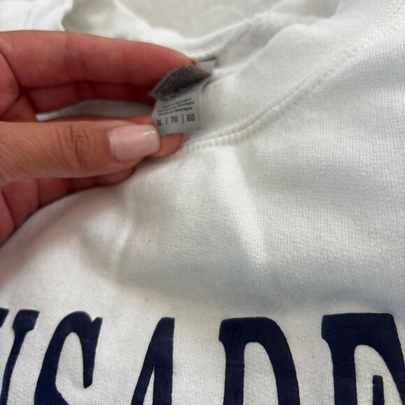 GILDAN Women's White Navy XLarge Blue Crusaders Pullover Sweatshirt Crewneck - Picture 3 of 3